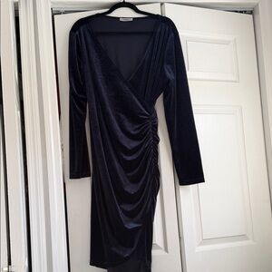 Guberry Navy Long Sleeve Velvet Dress